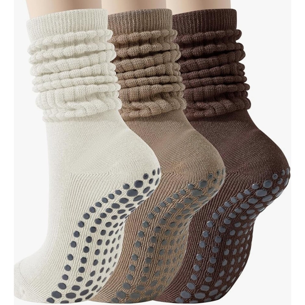 Grip Pilates Socks for Women, Yoga Slouch Socks with Grip Non Slip Set (3) New